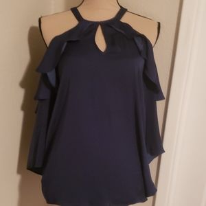 Cold shoulder quarter length sleeve blouse